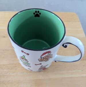 Festive Dog Print Mug with Green Interior